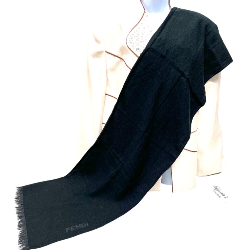 Vintage Fendi Scarf for Men/Women Riversable 62"x13" Black/Gray Fringed (19) - Picture 5 of 6